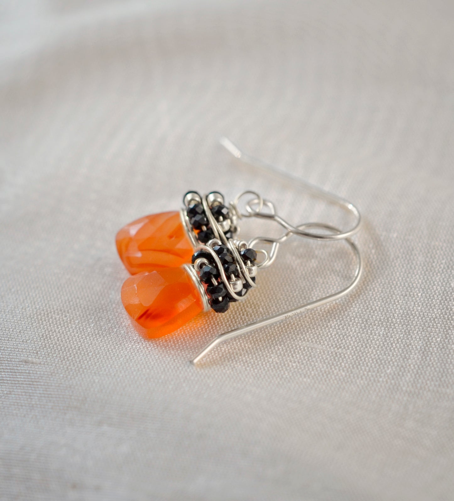 Carnelian and Onyx Wire Wrapped Dangle Earrings