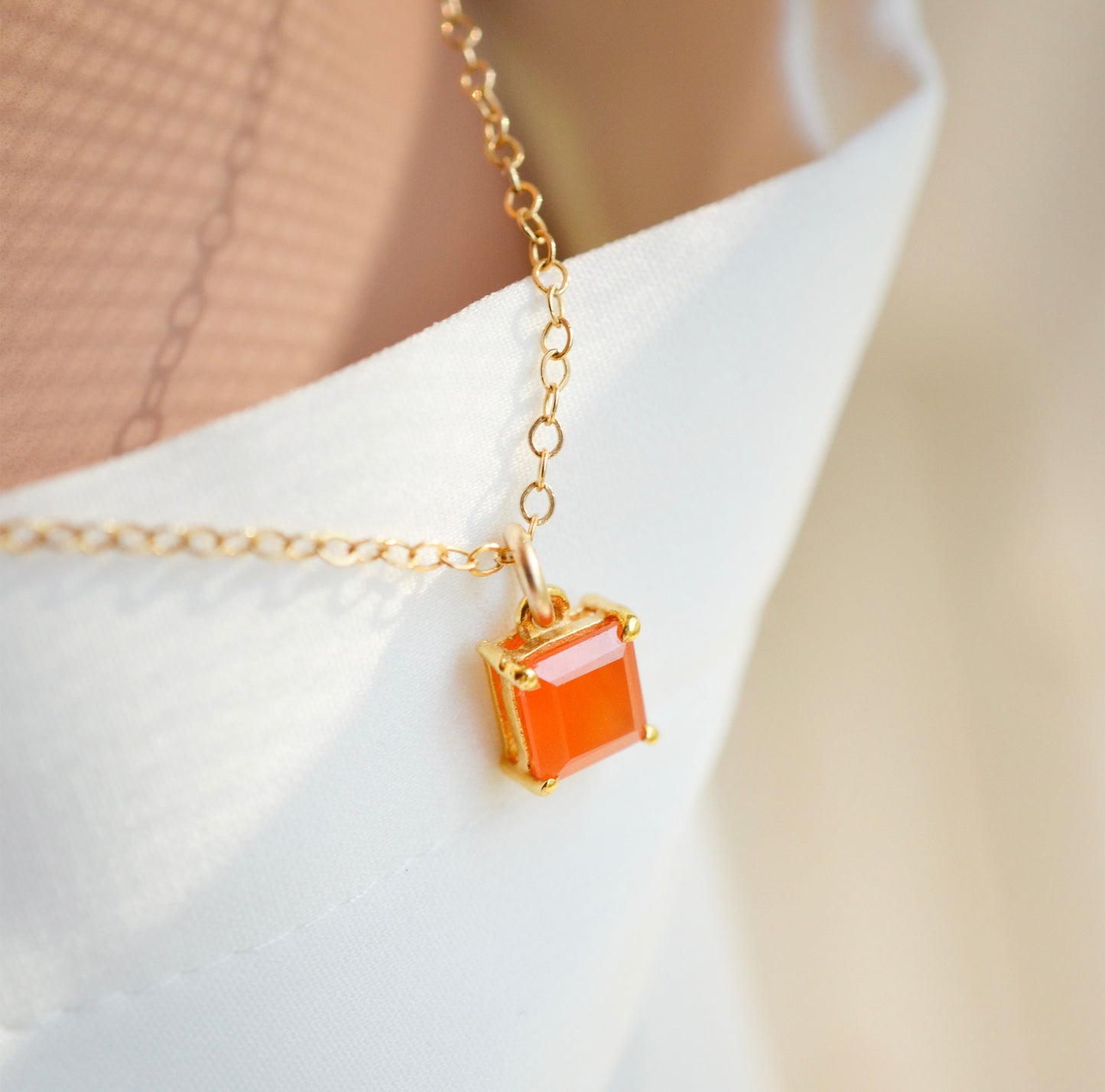 Minimalist Carnelian Square Necklace