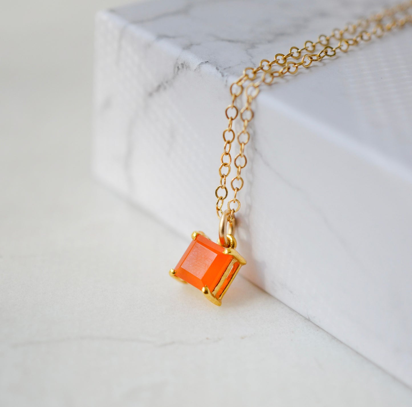 Minimalist Carnelian Square Necklace