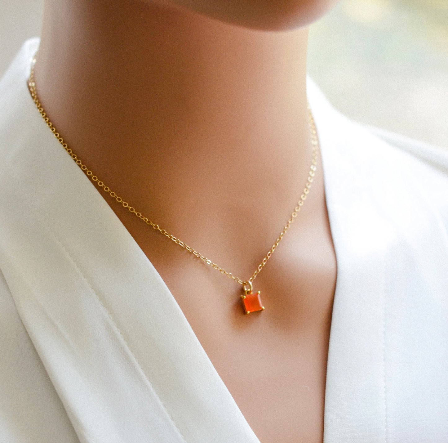 Minimalist Carnelian Square Necklace