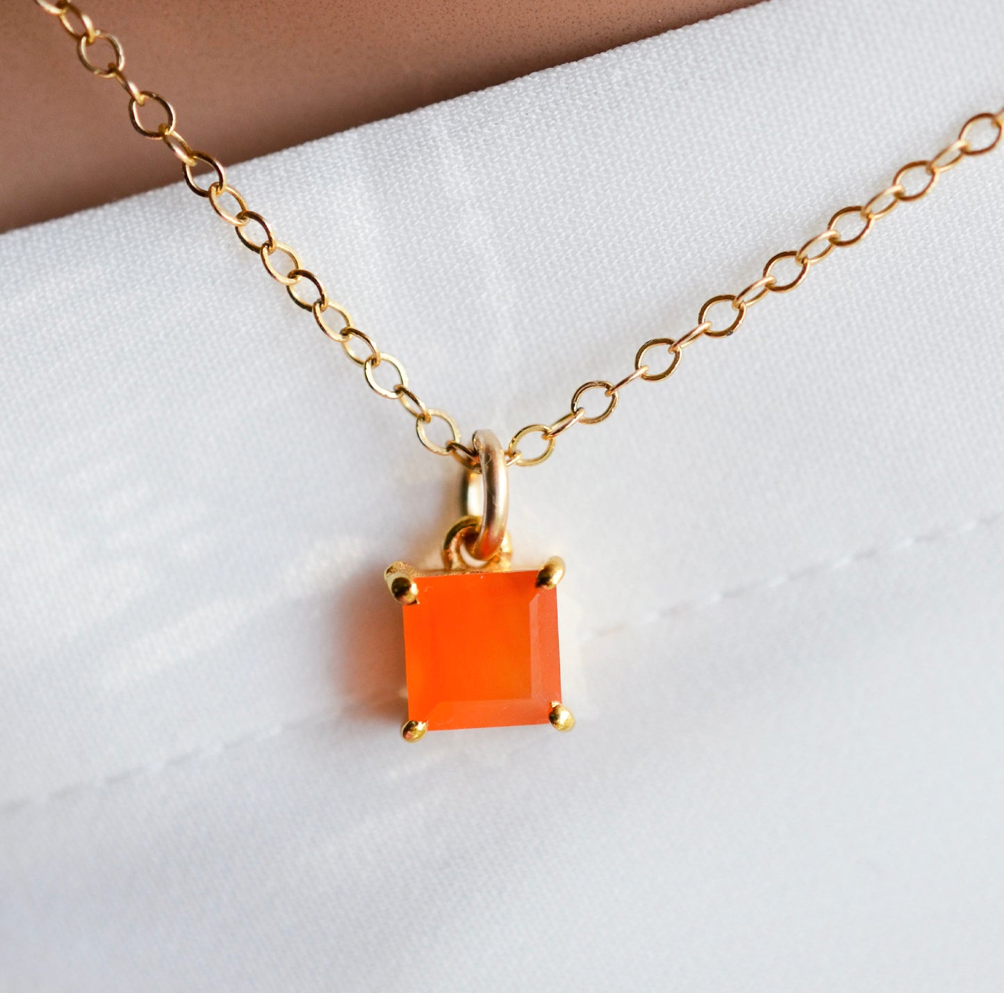 Minimalist Carnelian Square Necklace