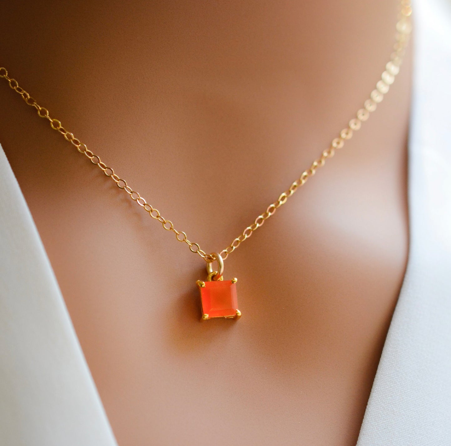 Minimalist Carnelian Square Necklace