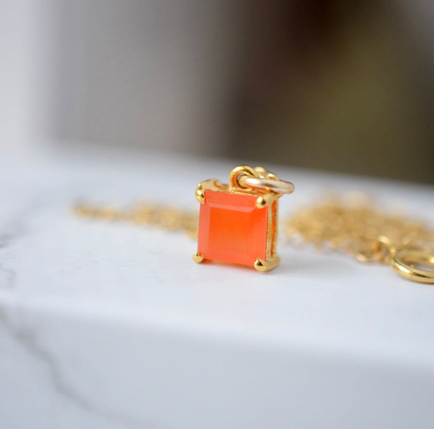 Minimalist Carnelian Square Necklace
