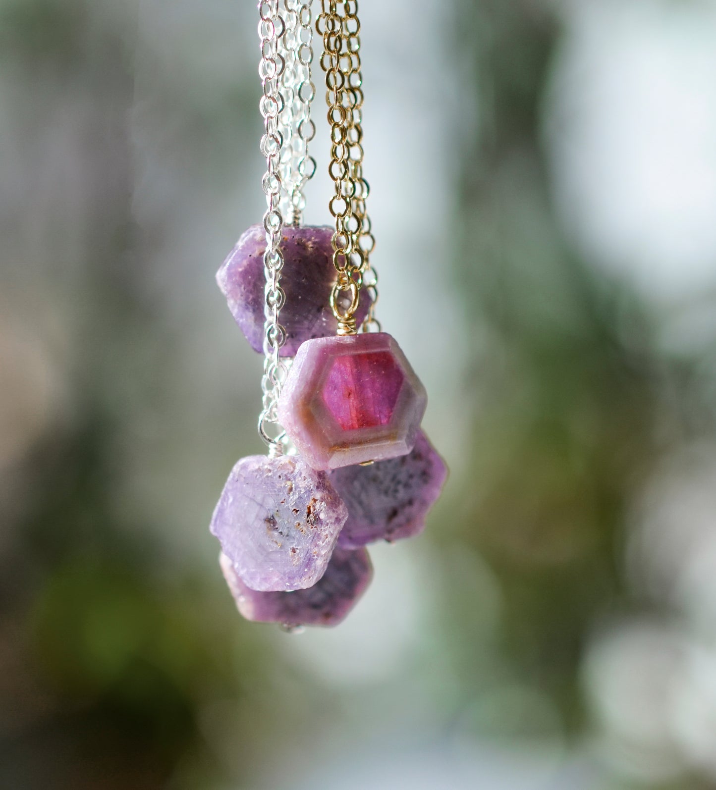 Natural Ruby Hexagonal Slice Necklace
