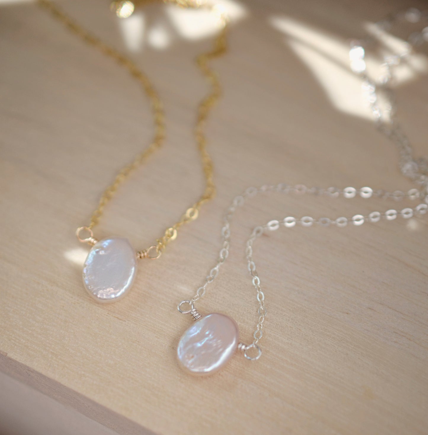 Natural White Freshwater Pearl Necklace, Sterling Silver or 14k Gold Filled