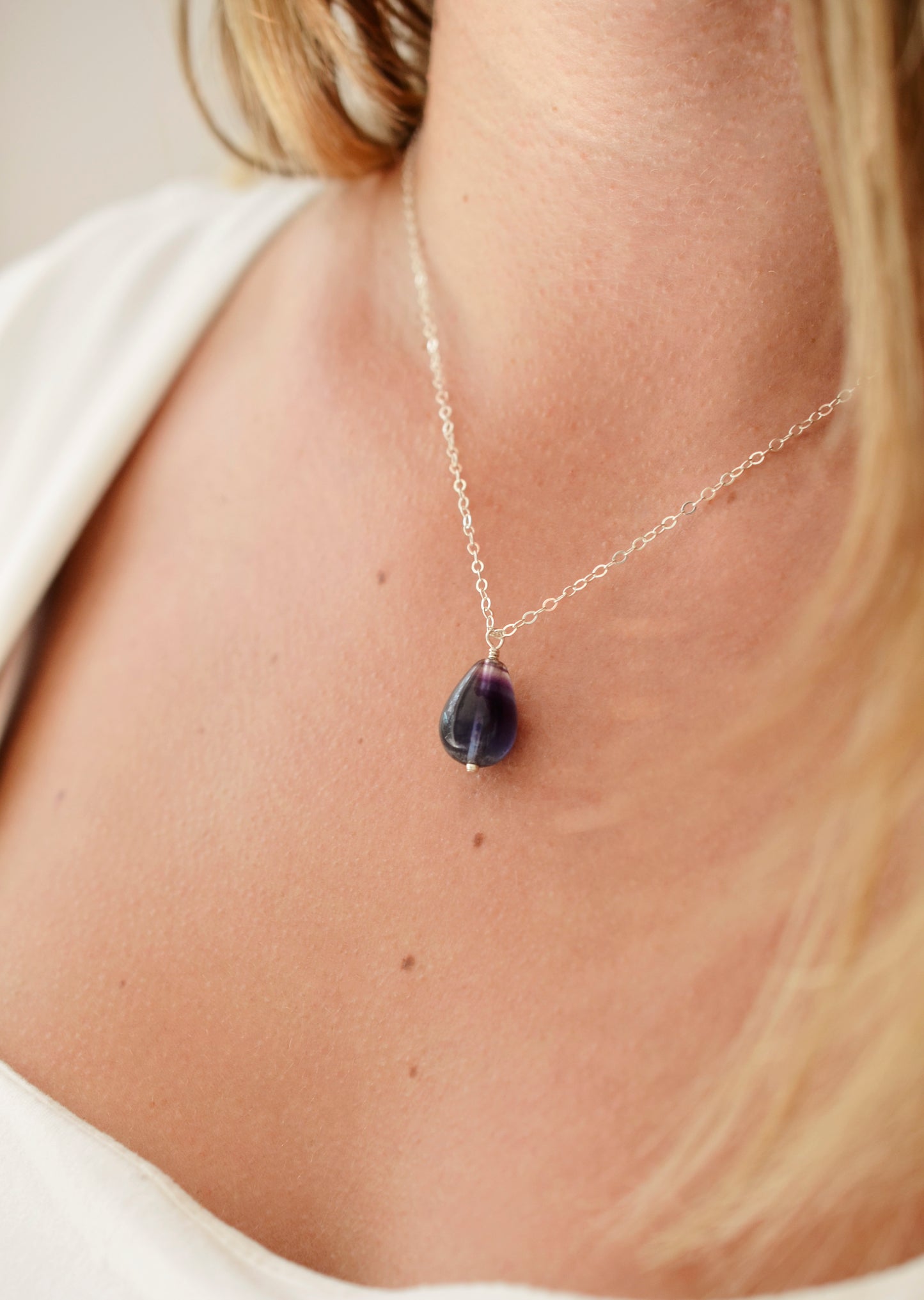 Natural Fluorite Necklace, Sterling Silver or 14k Gold Filled Chain