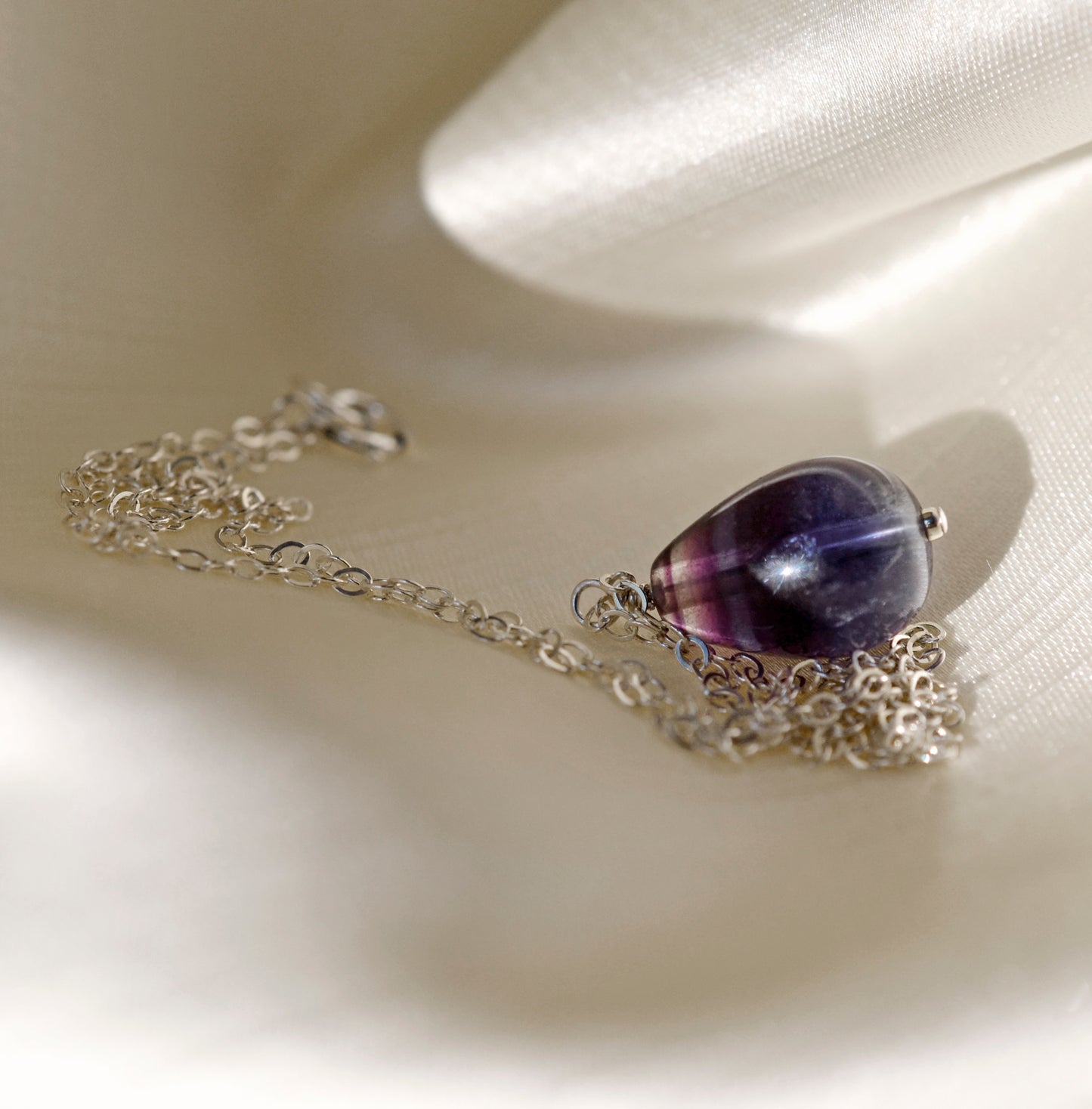 Natural Fluorite Necklace, Sterling Silver or 14k Gold Filled Chain