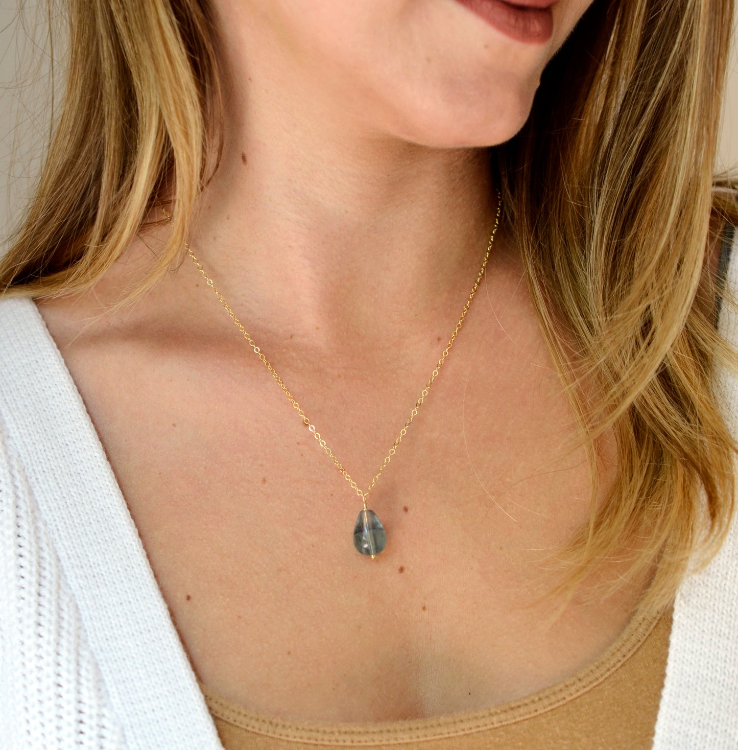 Natural Fluorite Necklace, Sterling Silver or 14k Gold Filled Chain
