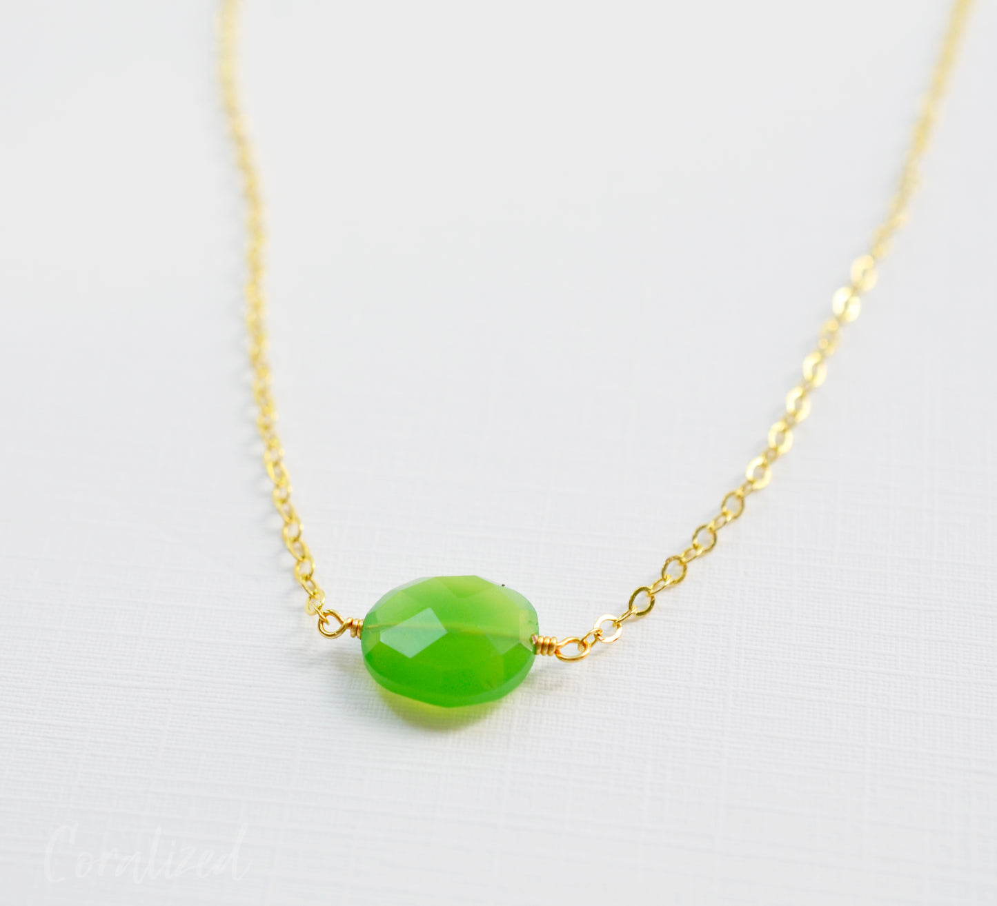 Green Chrysoprase Necklace, Sterling Silver or 14k Gold Filled