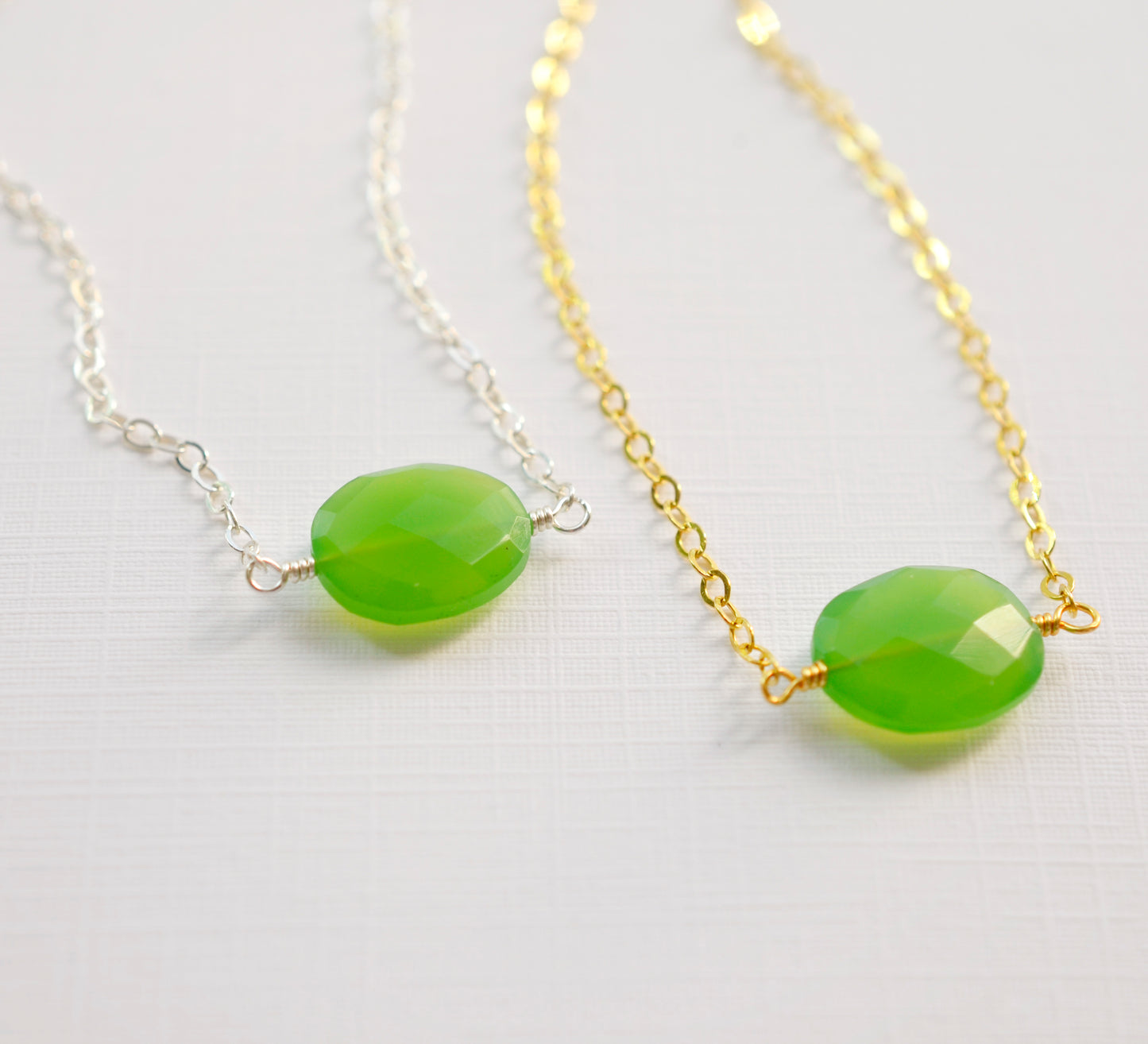 Green Chrysoprase Necklace, Sterling Silver or 14k Gold Filled