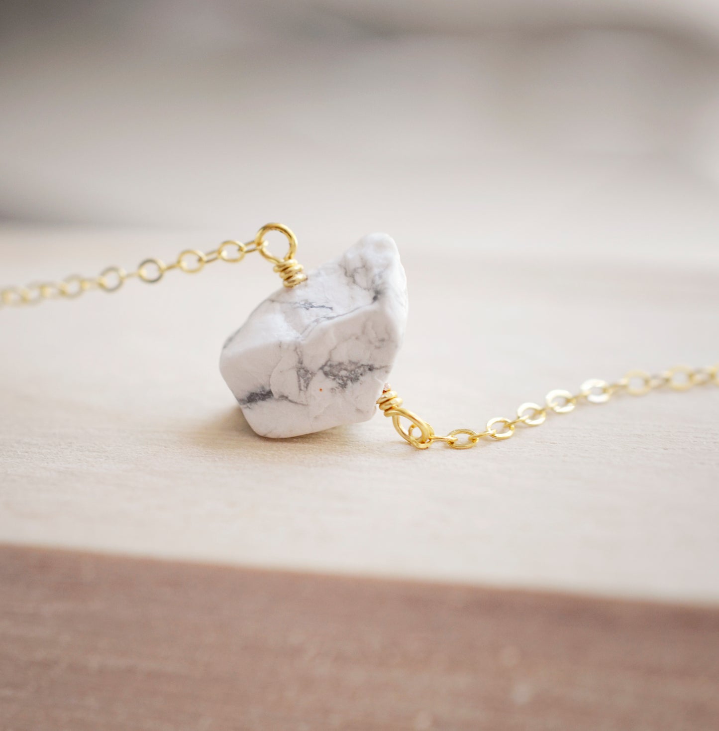 Natural Raw Howlite Necklace, Sterling or Gold Filled
