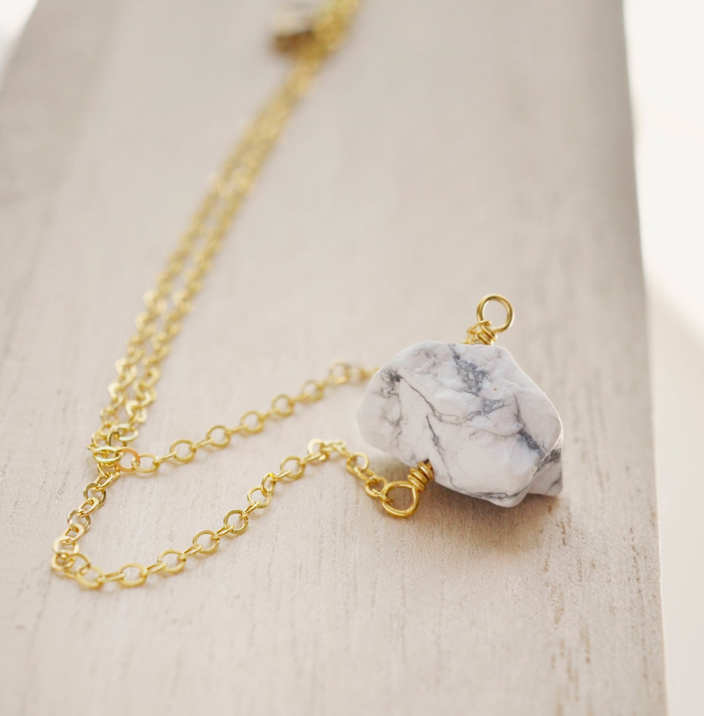 Natural Raw Howlite Necklace, Sterling or Gold Filled