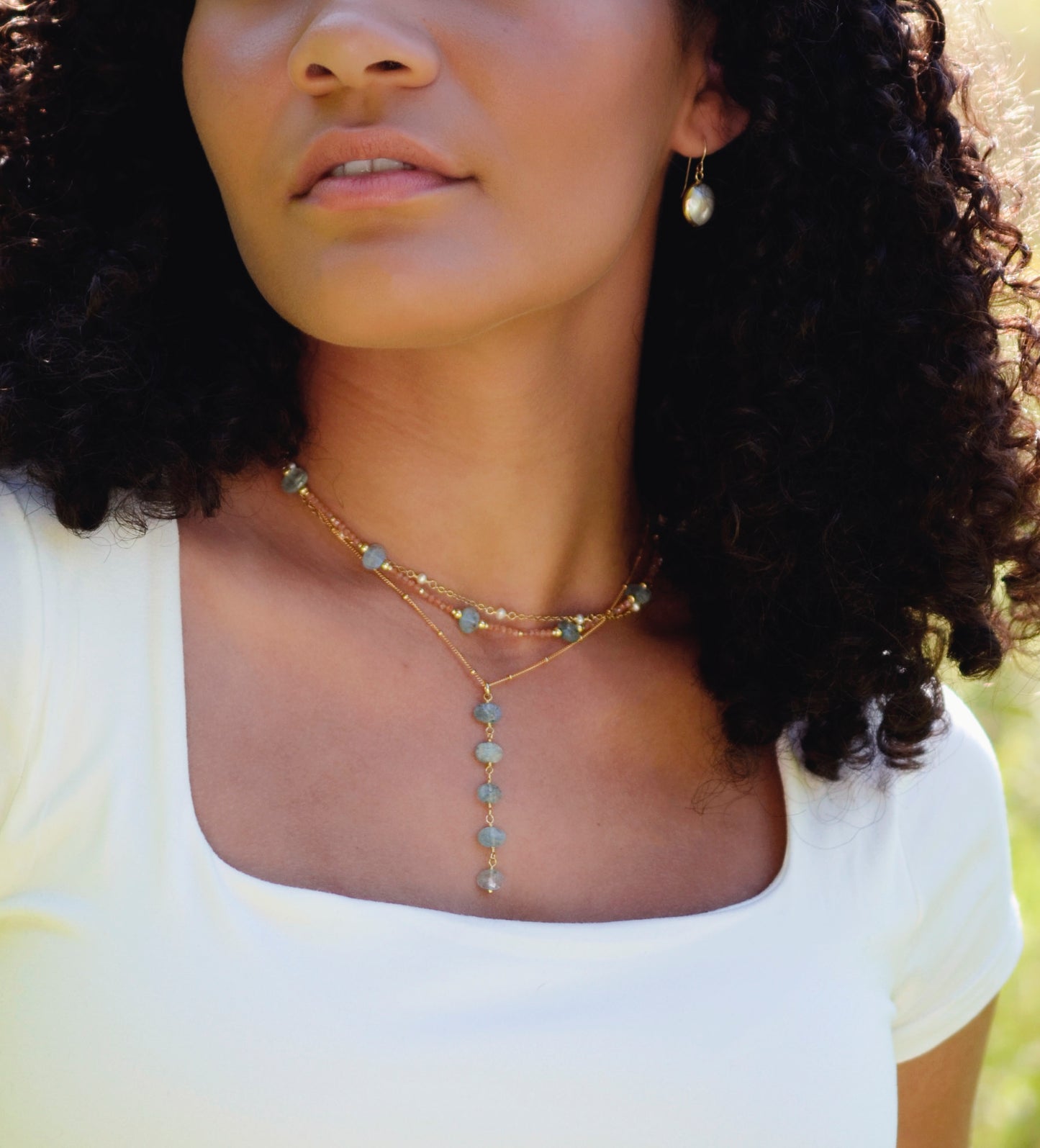 Kyanite and Sunstone Beaded Necklace