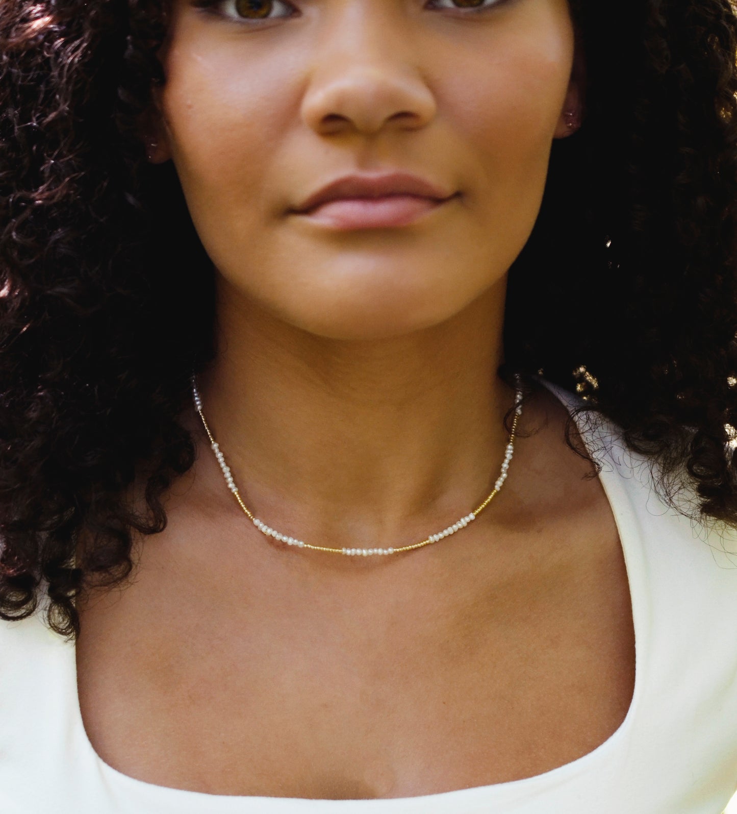 Beaded White Pearl Necklace in Sterling Silver or 14k Gold Filled