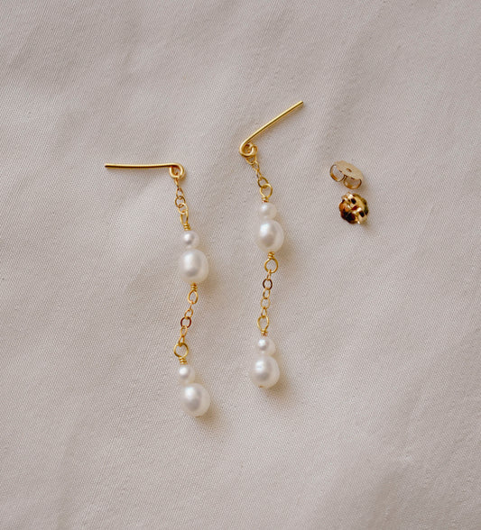 Droplet Pearl Earrings in 14k Gold Filled or Sterling Silver