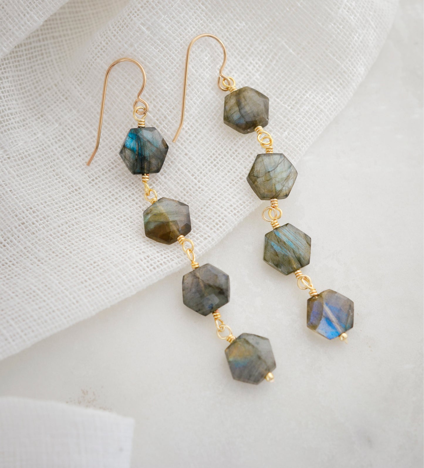 Azora Earrings - Hexagonal Labradorite