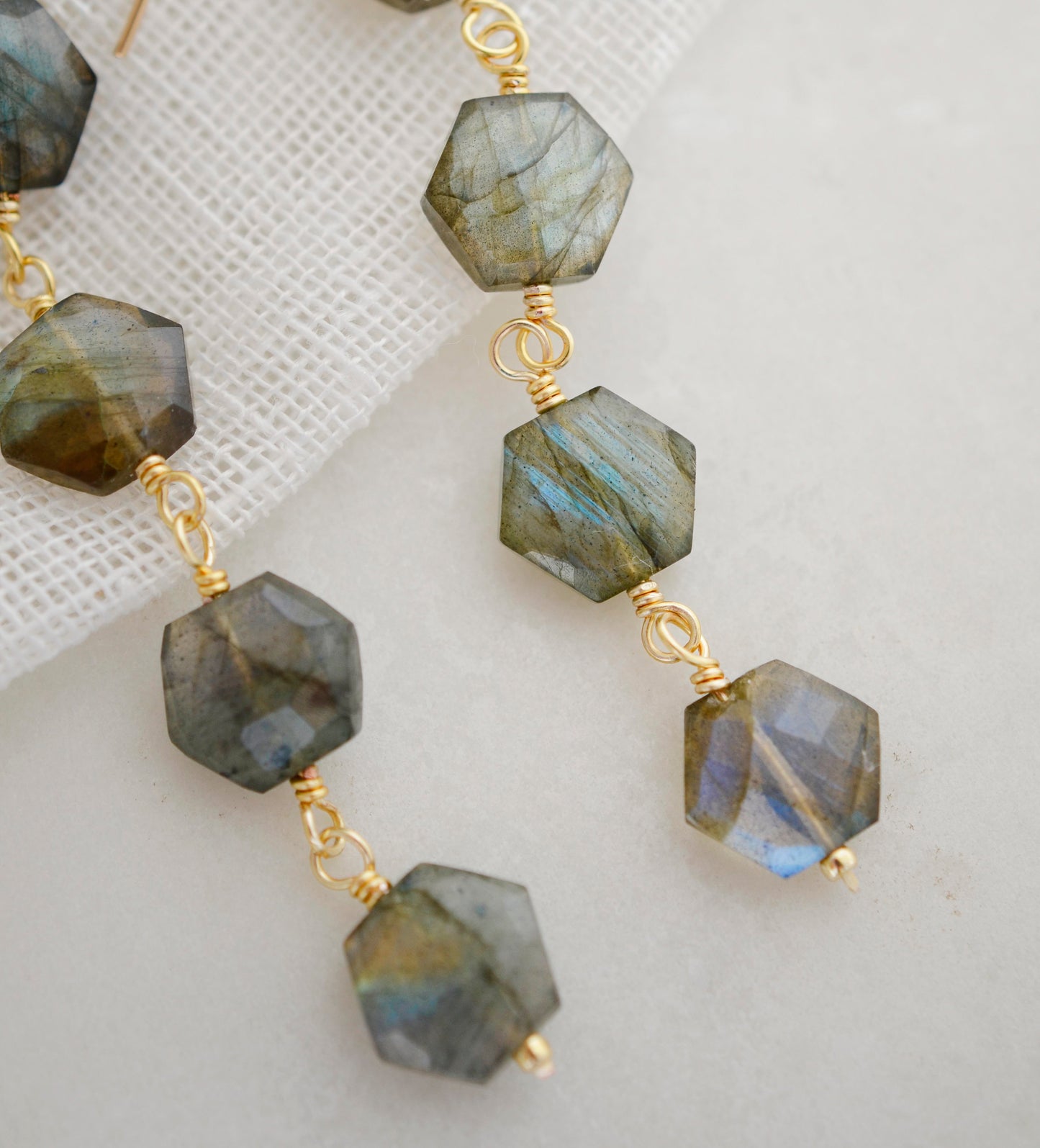 Azora Earrings - Hexagonal Labradorite