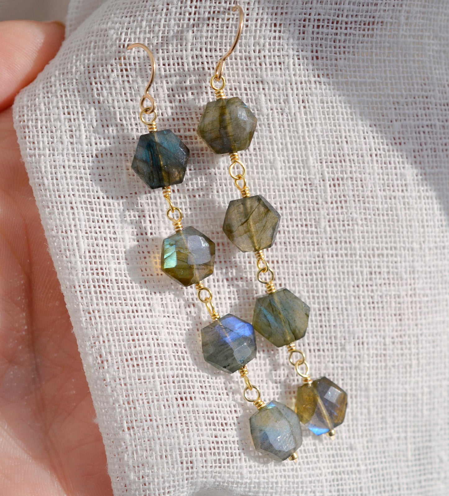 Azora Earrings - Hexagonal Labradorite