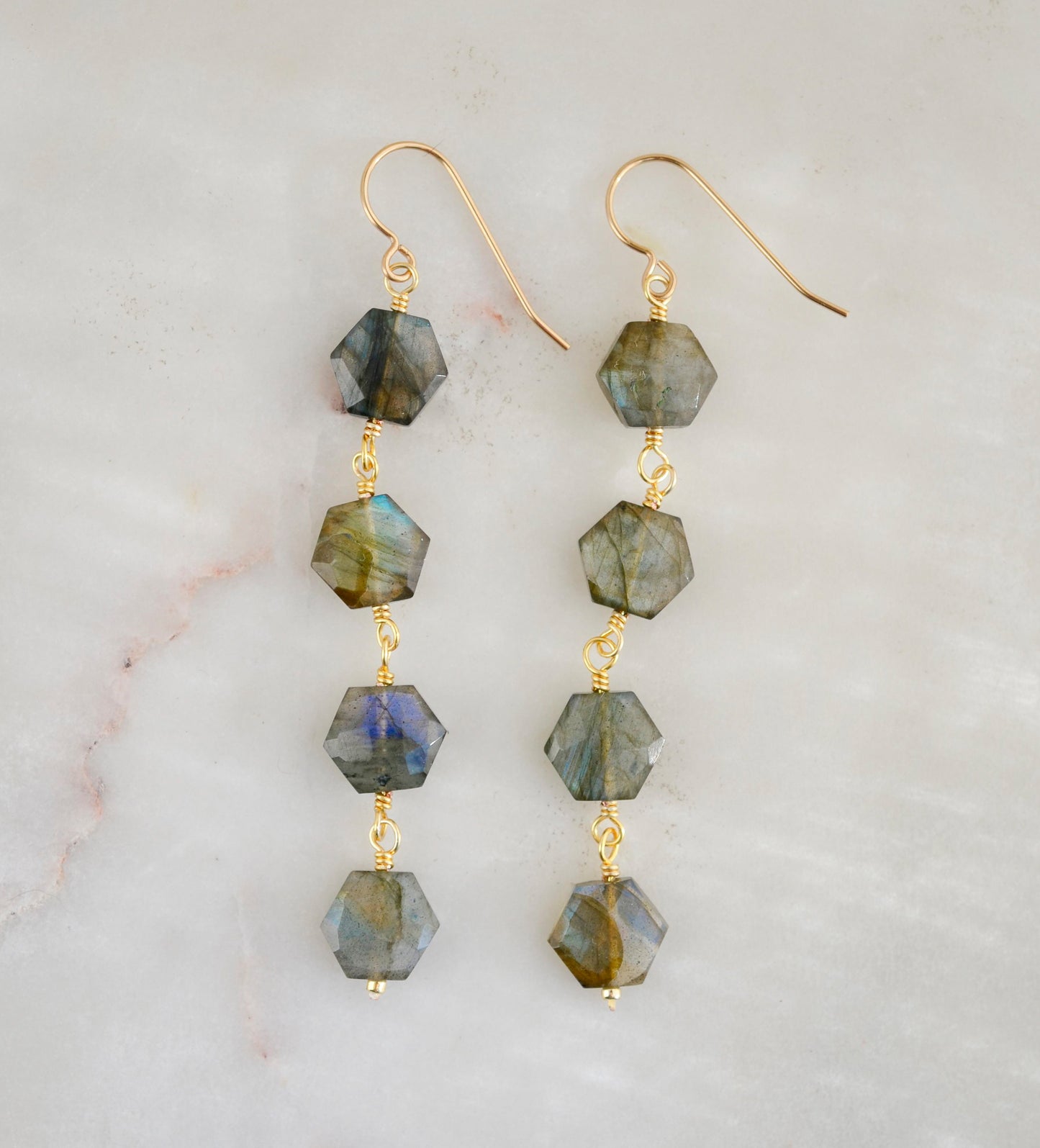 Azora Earrings - Hexagonal Labradorite