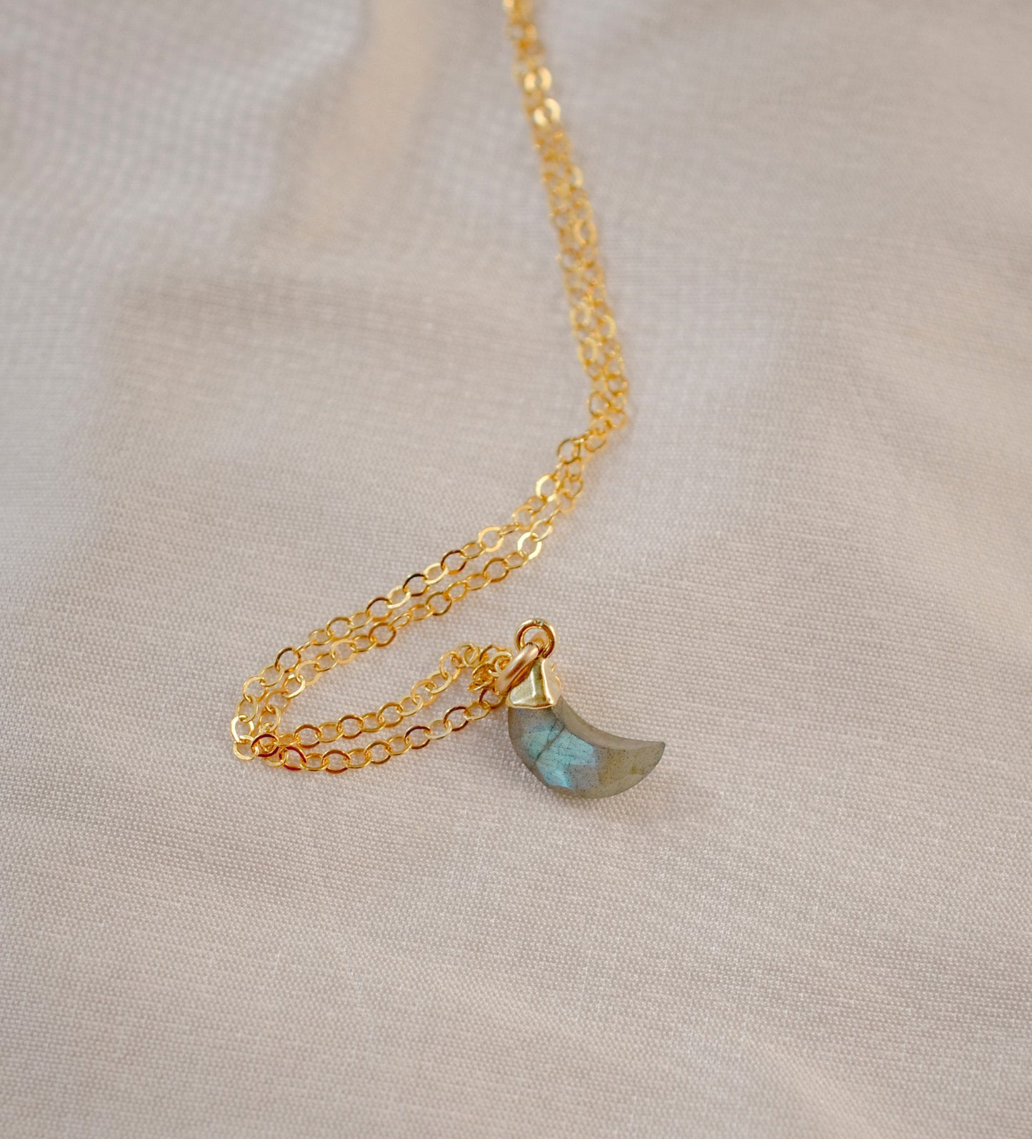 Labradorite Crescent Moon Necklace, Gold or Sterling Silver