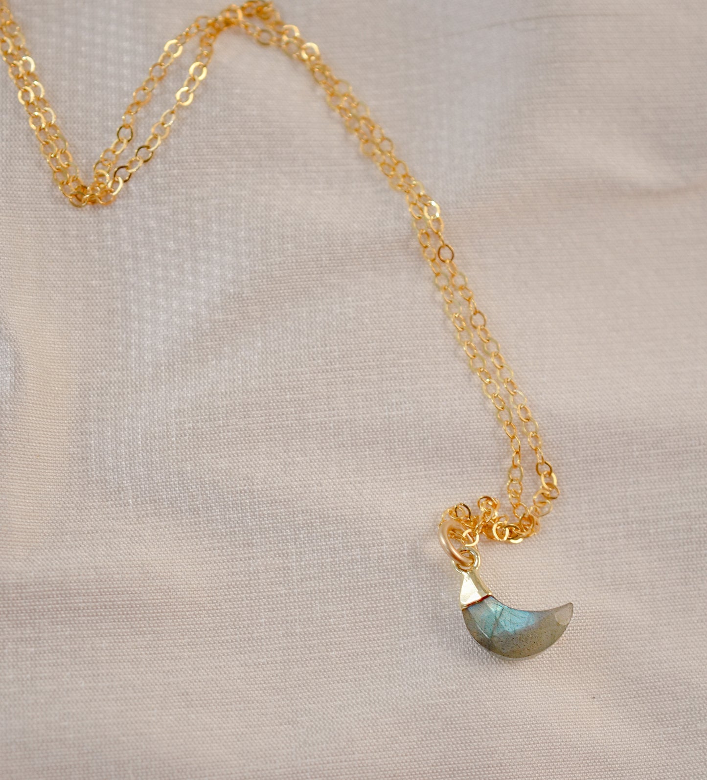 Labradorite Crescent Moon Necklace, Gold or Sterling Silver