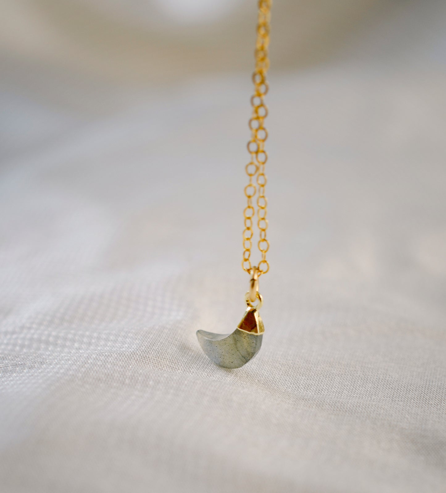 Labradorite Crescent Moon Necklace, Gold or Sterling Silver