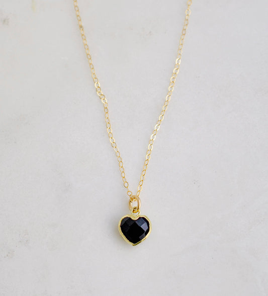 Black Onyx Heart Necklace in 14k Gold Filled