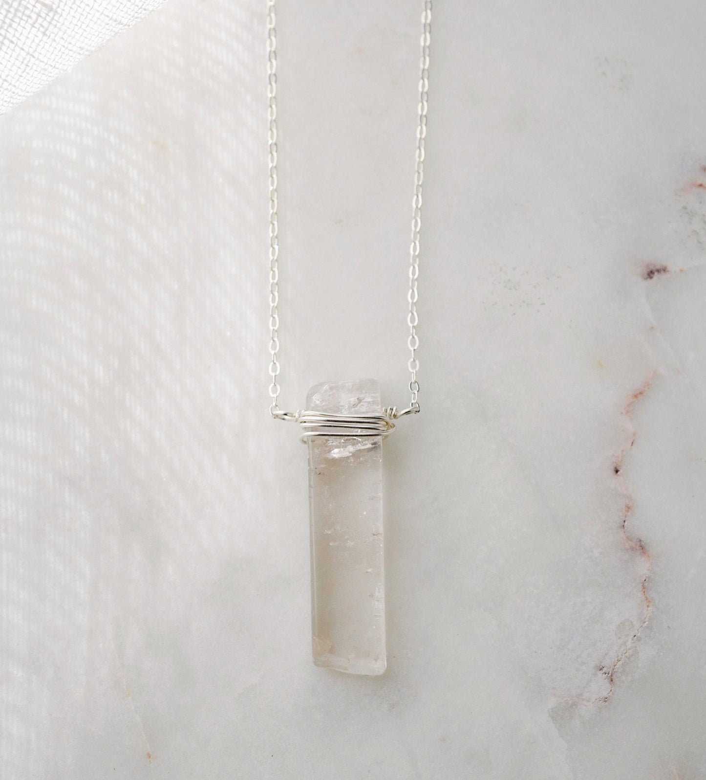 Crystal Quartz Rectangle Pendant in Sterling Silver or Gold Filled