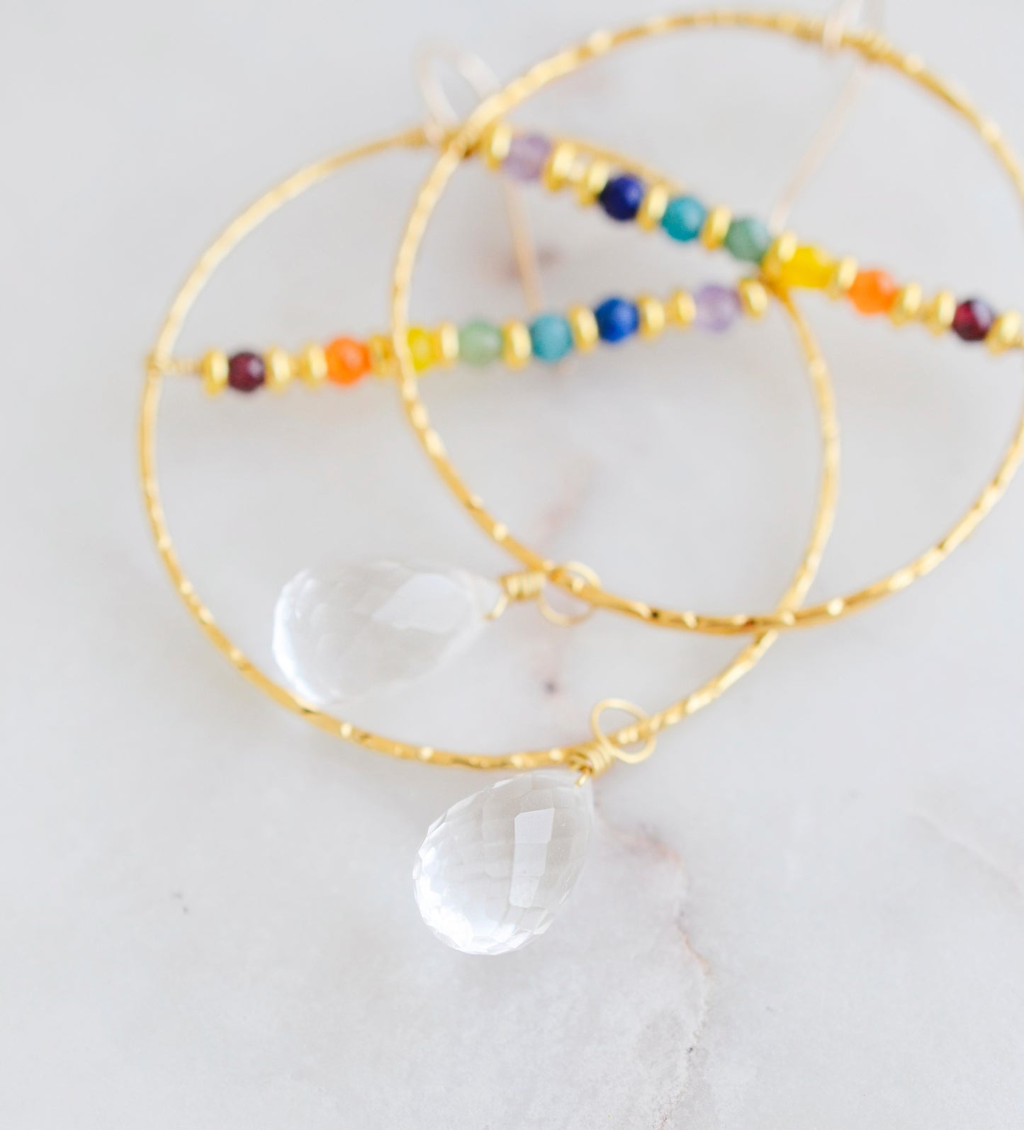 Close up of the quartz crystal teardrops. 