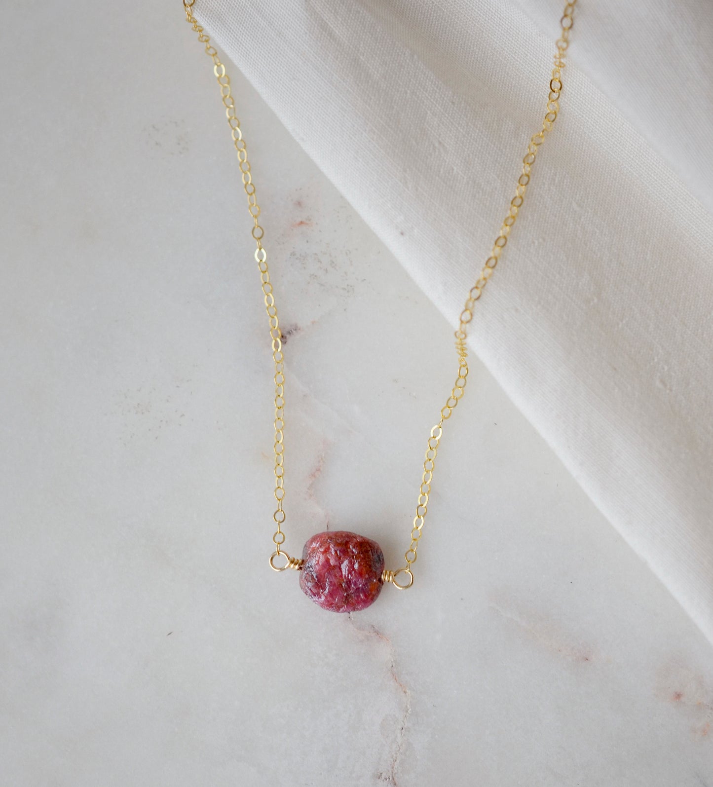 Raw Ruby Necklace in Sterling Silver or 14k Gold Filled