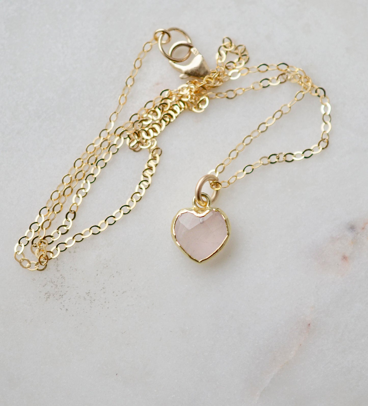 Rose Quartz Heart Pendant in 14k Gold Filled or Sterling Silver