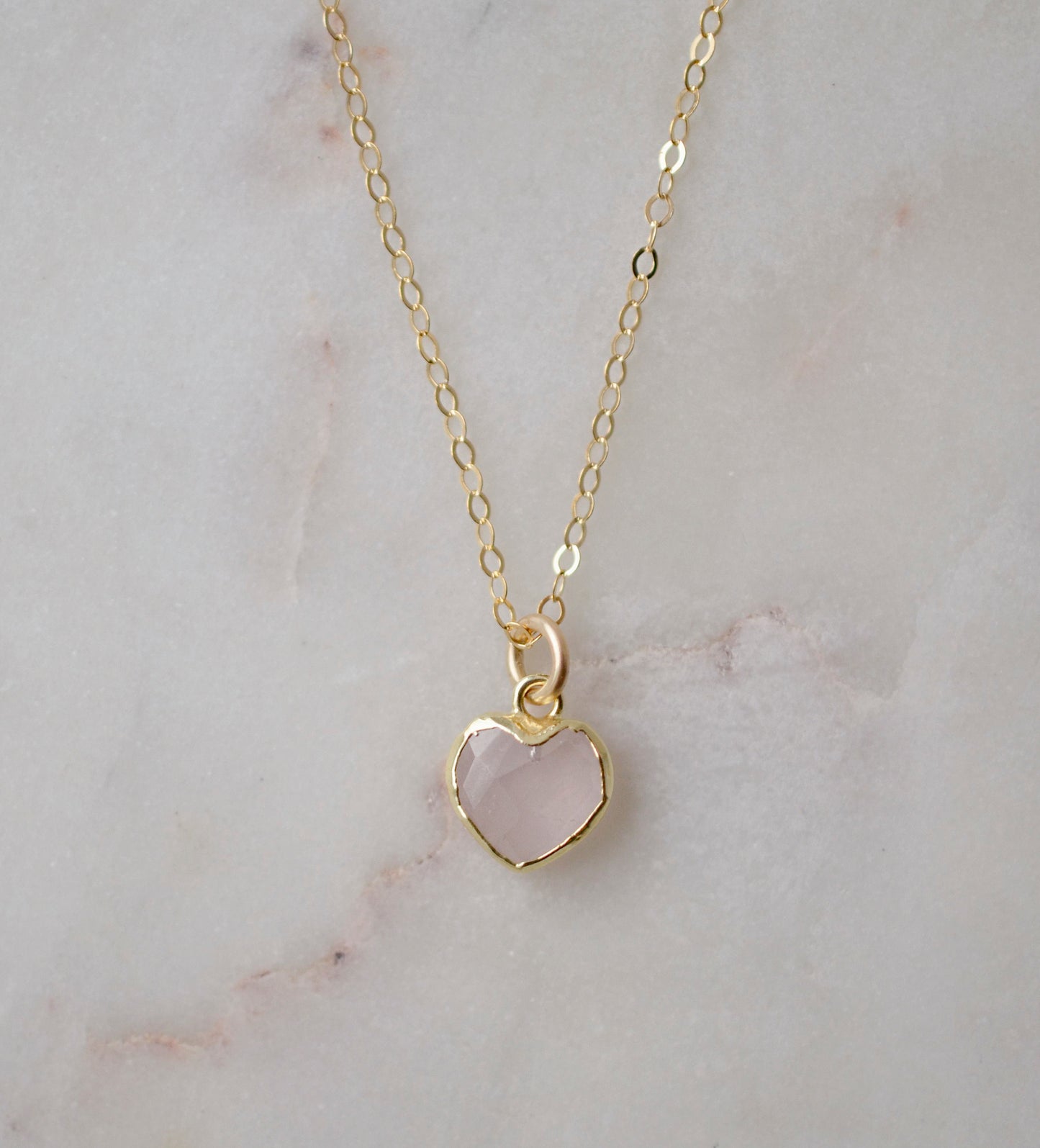 Rose Quartz Heart Pendant in 14k Gold Filled or Sterling Silver