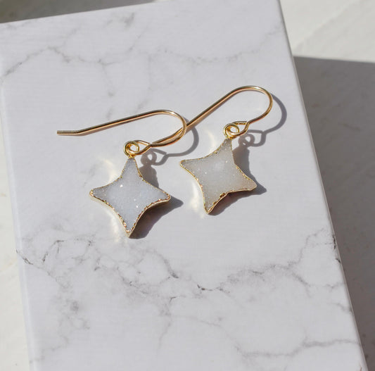 North Star Earrings - Quartz Druzy