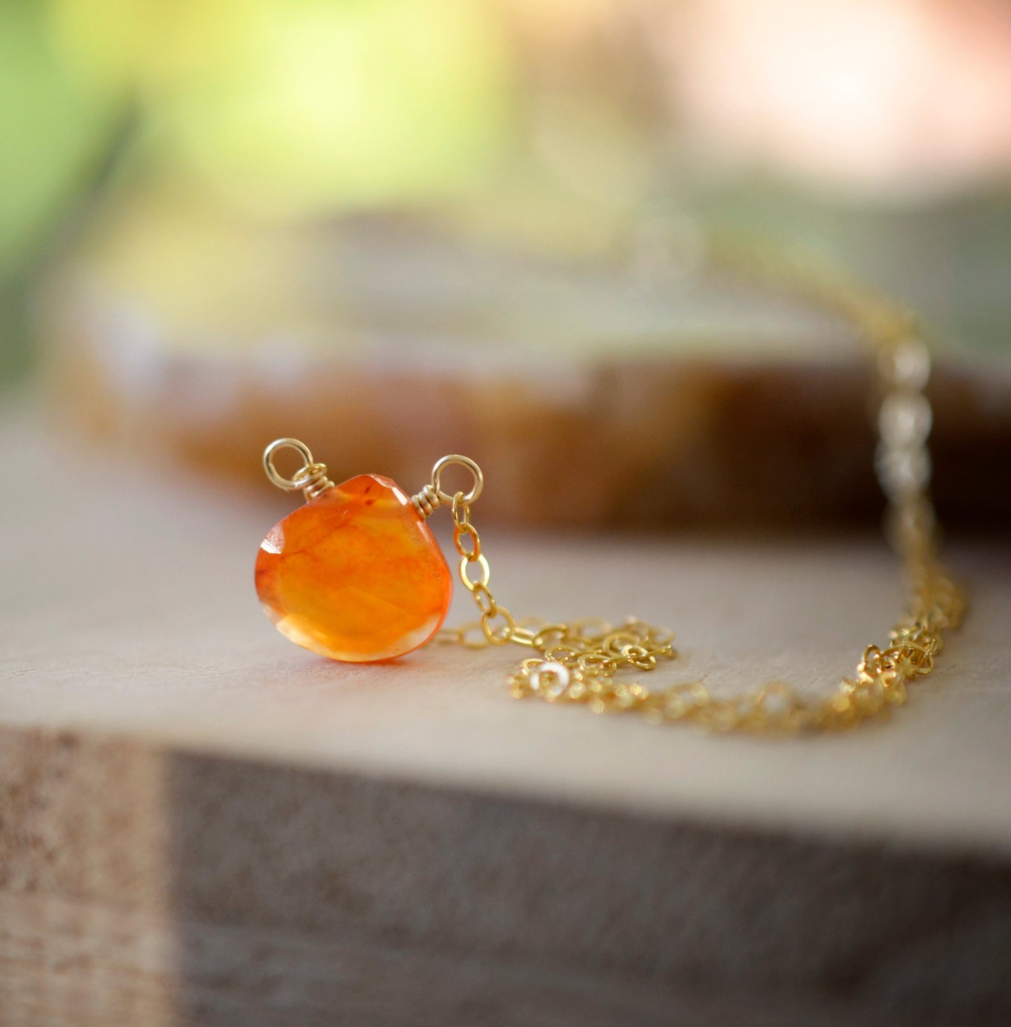 Orange Carnelian Necklace in Sterling Silver or Gold Filled, teardrop shape