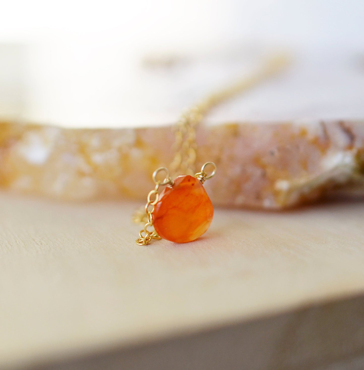 Orange Carnelian Necklace in Sterling Silver or Gold Filled, teardrop shape