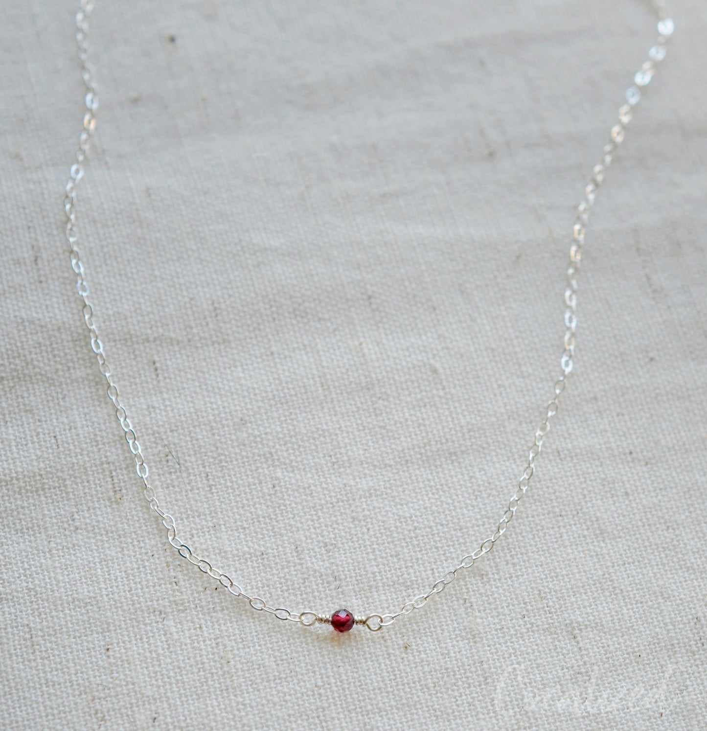 Tiny Minimalist Red Garnet Necklace