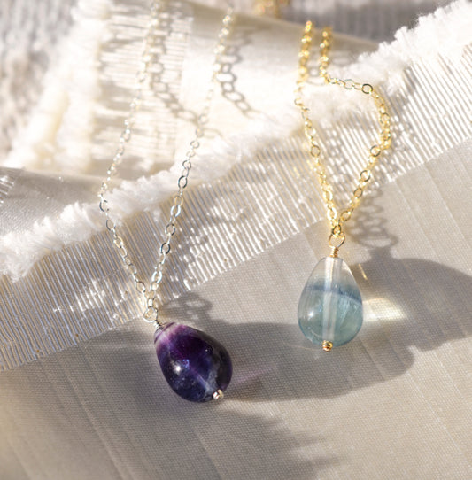 Natural Fluorite Necklace, Sterling Silver or 14k Gold Filled Chain