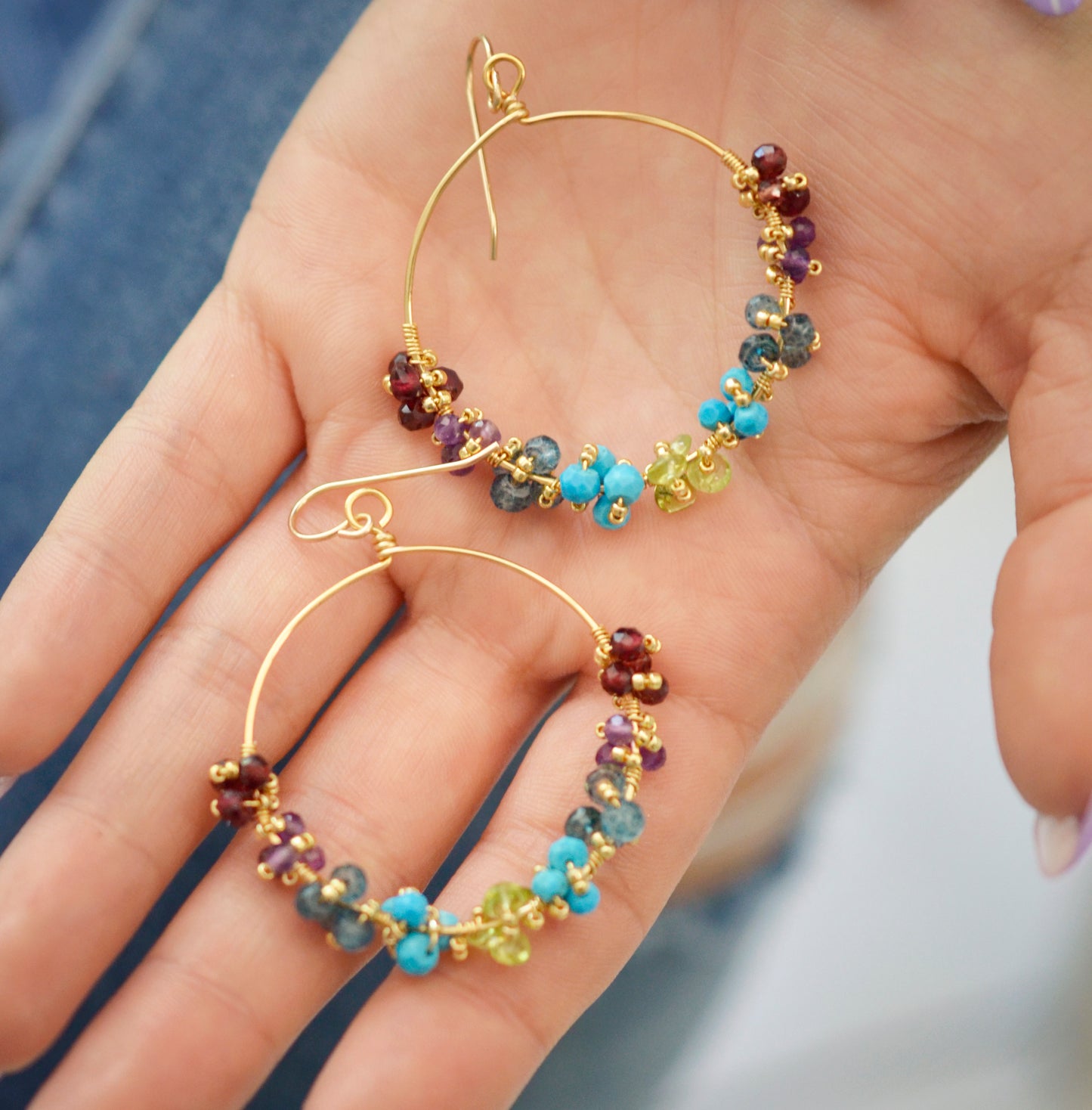 Multi Color Gemstone Hoop Earrings