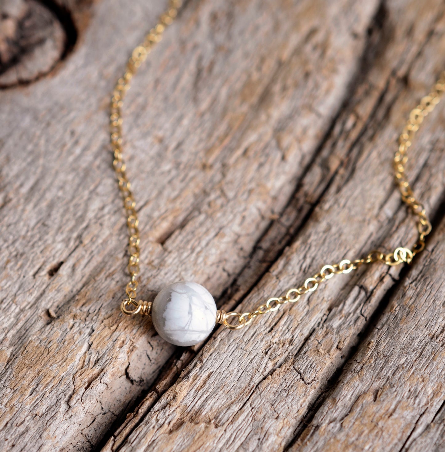 Genuine White Howlite Pendant, Sterling or Gold Filled