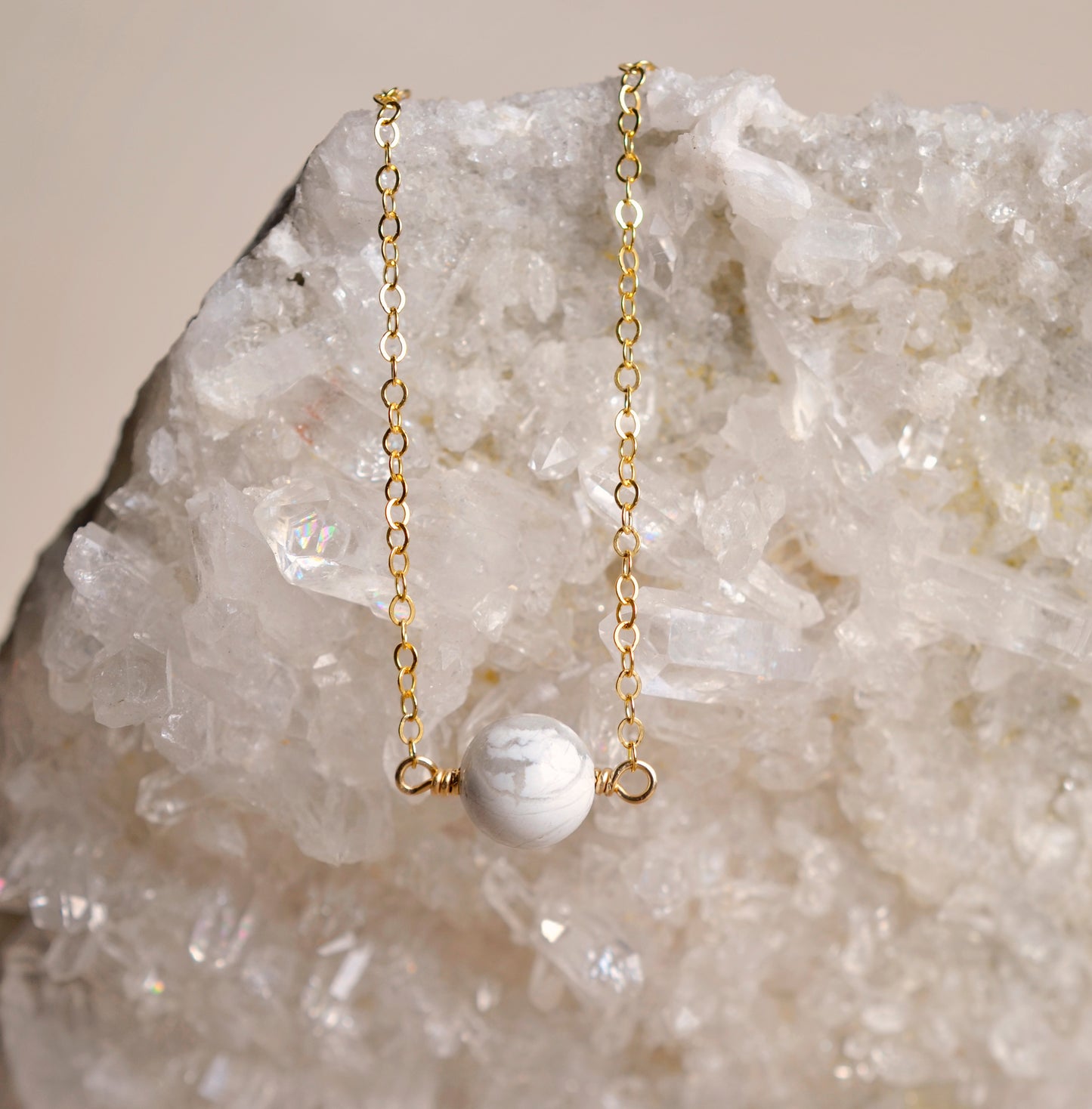 Genuine White Howlite Pendant, Sterling or Gold Filled