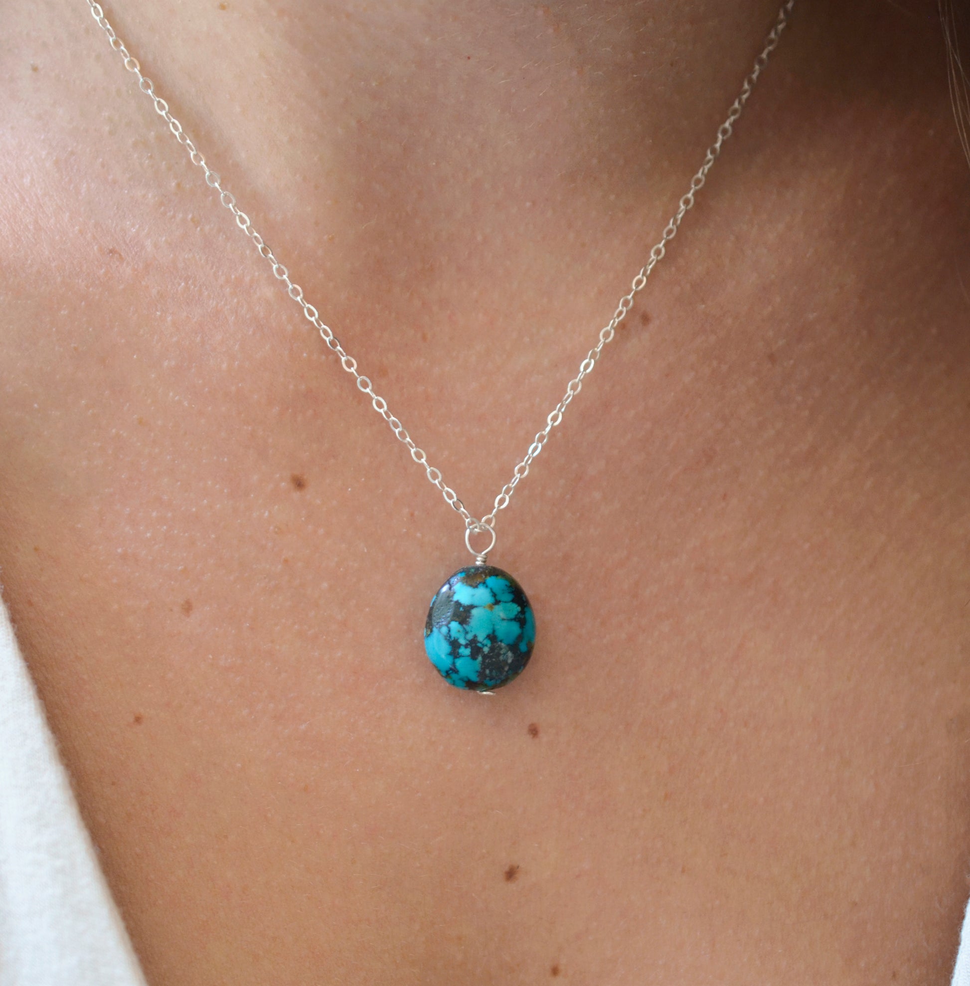 Genuine Turquoise Necklace, Natural Chunky Turquoise Pendant, December Birthstone, Sterling Silver or Gold Filled