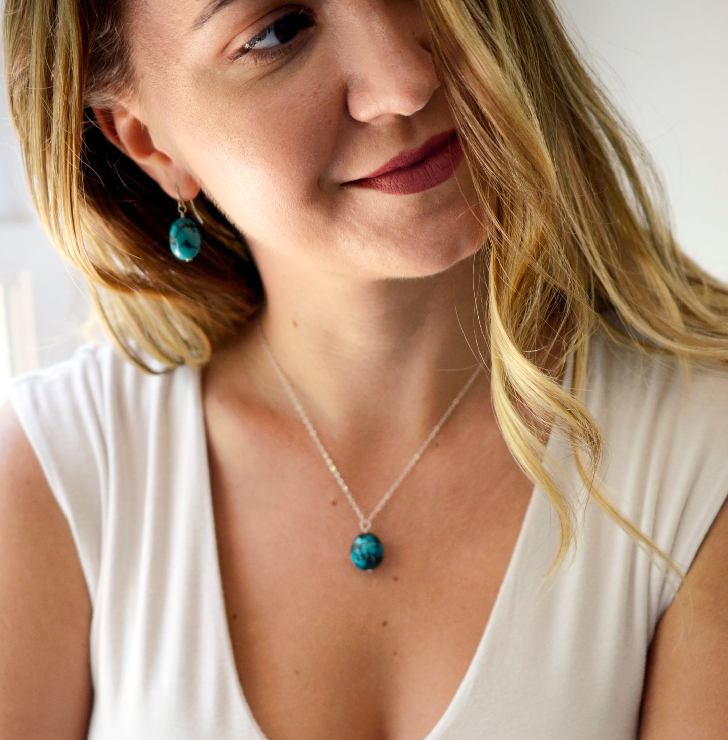 Genuine Turquoise Necklace, Natural Chunky Turquoise Pendant, December Birthstone, Sterling Silver or Gold Filled