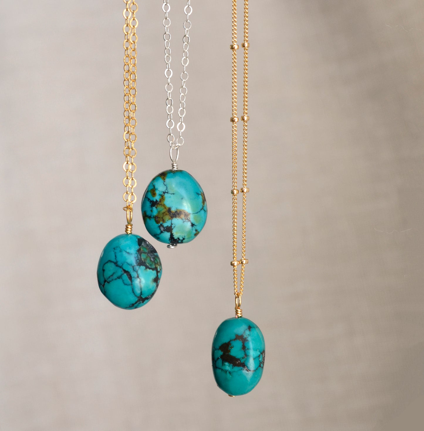 Genuine Turquoise Necklace, Natural Chunky Turquoise Pendant, December Birthstone, Sterling Silver or Gold Filled