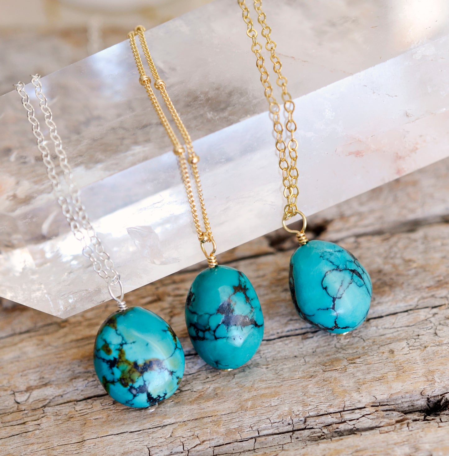 Genuine Turquoise Necklace, Natural Chunky Turquoise Pendant, December Birthstone, Sterling Silver or Gold Filled