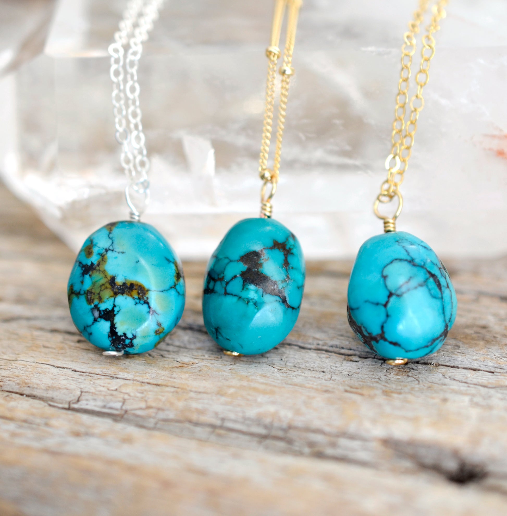 Genuine Turquoise Necklace, Natural Chunky Turquoise Pendant, December Birthstone, Sterling Silver or Gold Filled