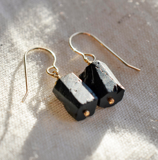 Raw Black Tourmaline Earrings