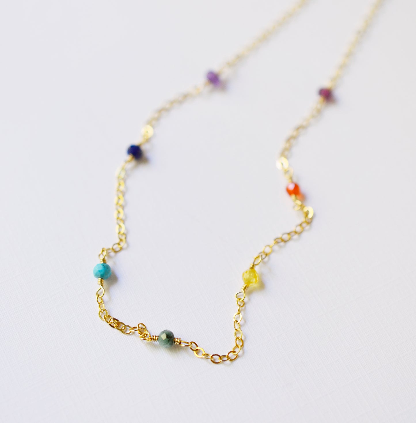 Gemstone Chakra Chain Necklace in Sterling Silver or 14k Gold Filled