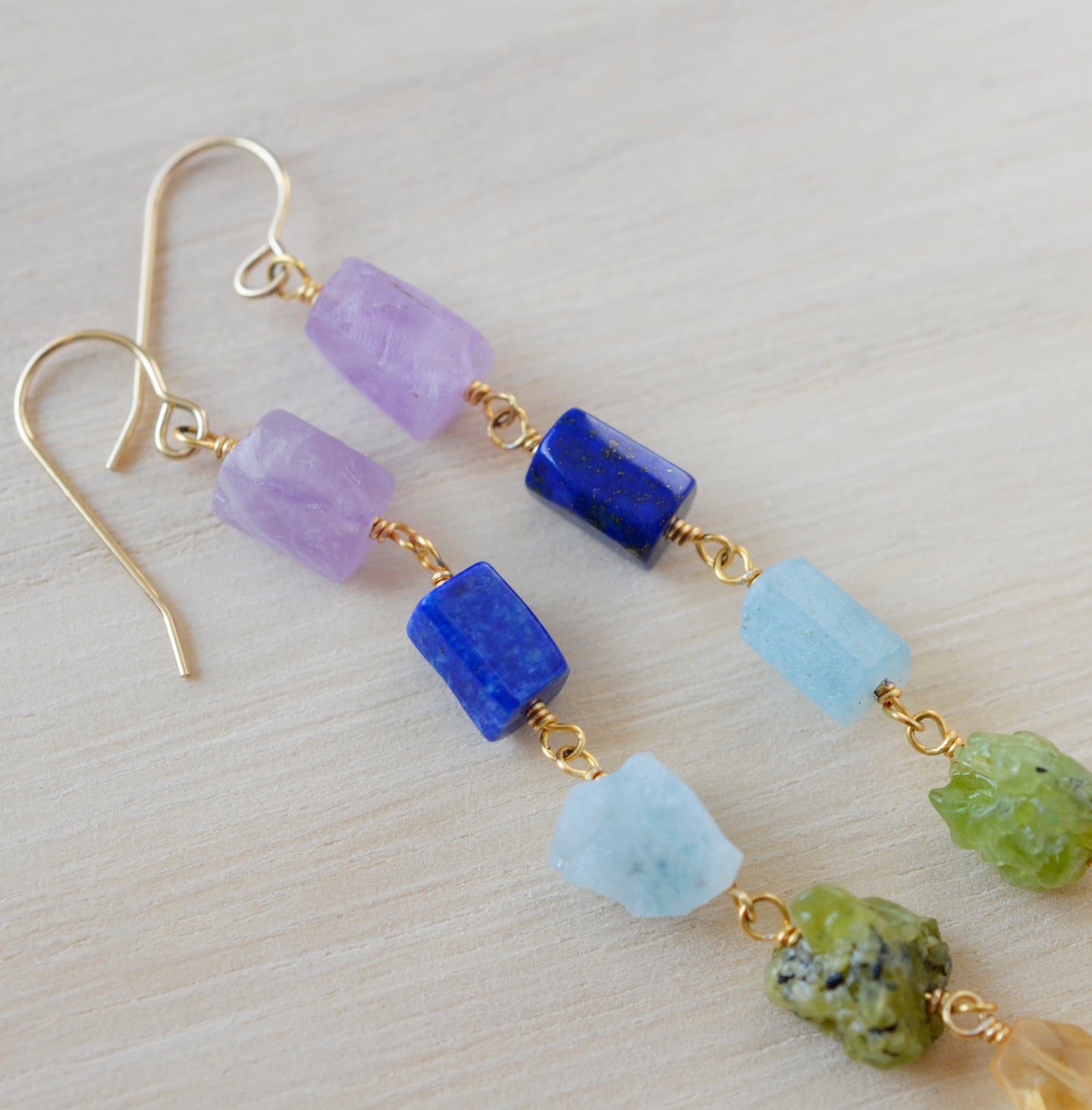 chakra earrings, gemstone chakra, rainbow jewelry, pride earrings, gold, silver