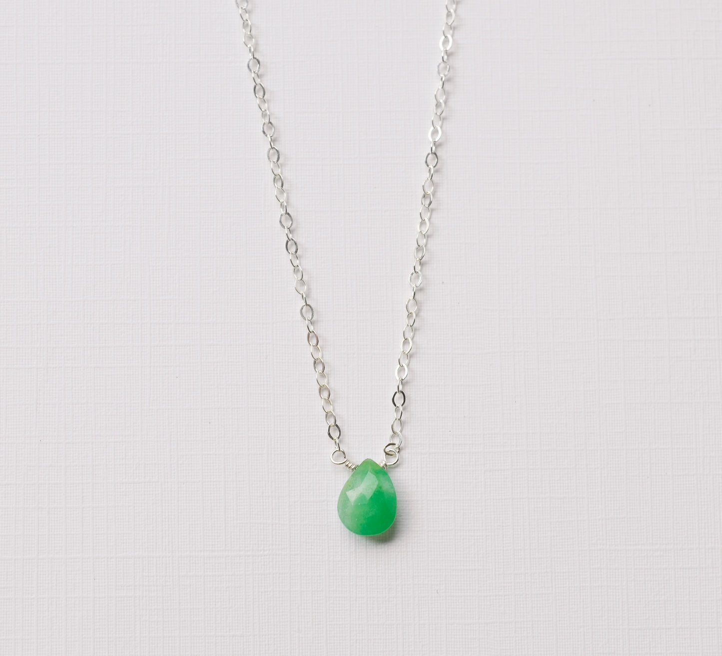 Chrysoprase necklace, green crystal pendant, chrysoprase jewelry, gold, sterling silver, crystal 