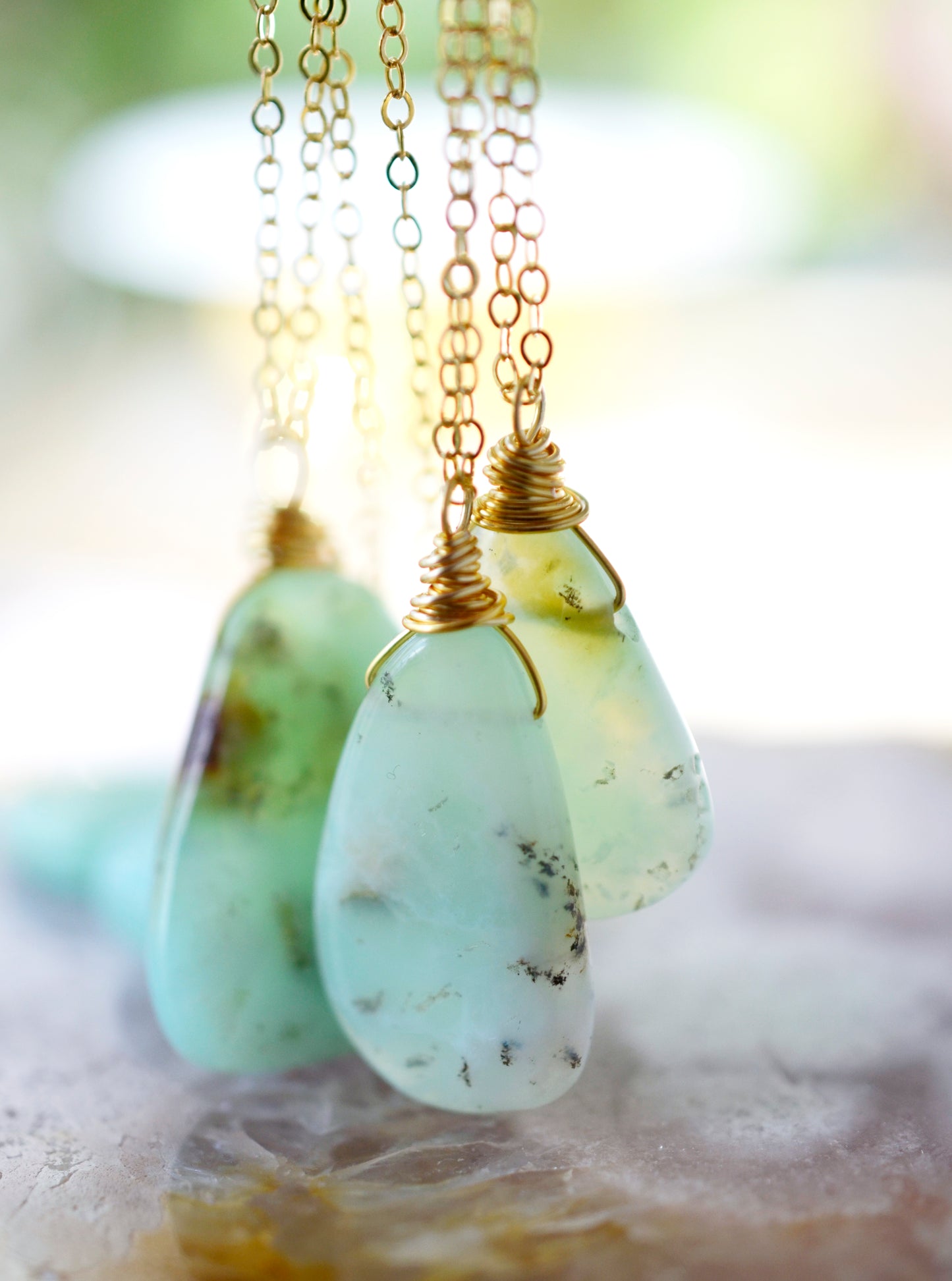 Green Chrysoprase Organic Pendant Necklace in Sterling Silver or 14k Gold Filled